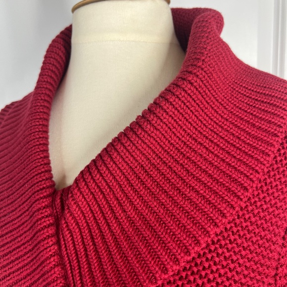 Talbots, Size MP. Red, Wide Collar, V Neck, Long Sleeve Sweater - Picture 5 of 12
